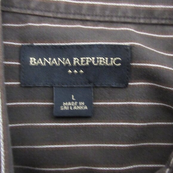 Banana Republic Mens Shirt Sz Large Button-Down Brown Striped 100% Cotton Casual - Picture 3 of 6